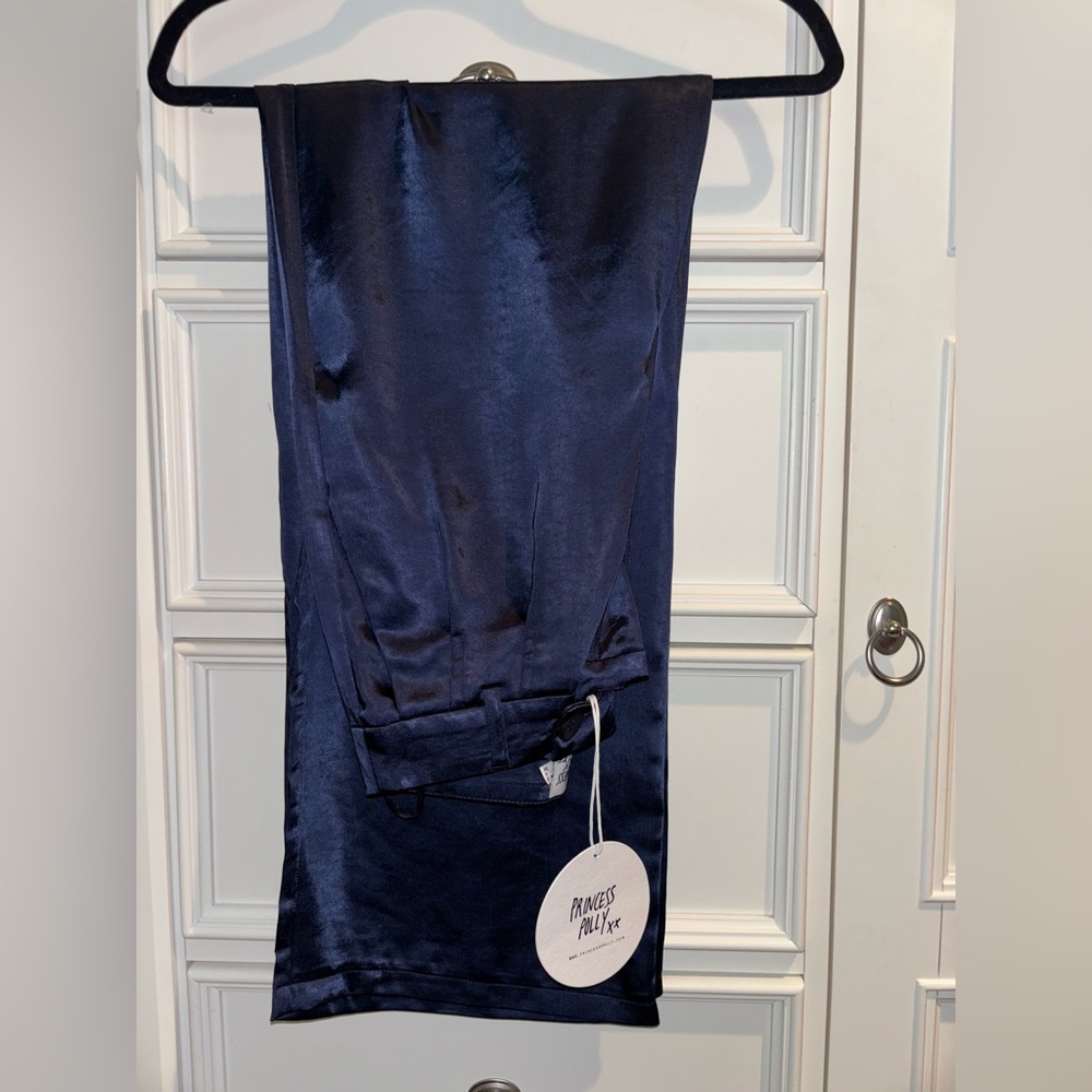 Princess Polly Navy Satin Trousers